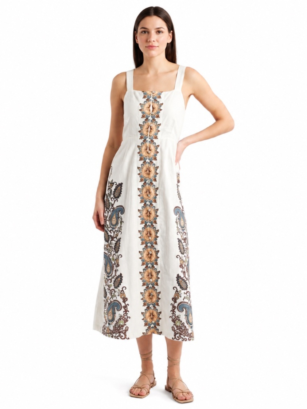 Cleobella - Jolene Placement Print Cotton & Linen Midi Sundress